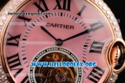Cartier Ballon Bleu De Tourbillon Swiss Tourbillon Manual Winding Rose Gold Case with Pink Dial Pink Leather Strap and Roman Numeral Markers