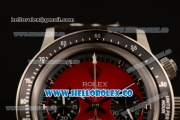 Rolex Daytona Vintage Edition Chrono Miyota OS20 Quartz Steel Case with Red Dial and Black Leather Strap