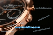 IWC Portuguese Chrono Miyota OS20 Quartz Rose Gold Case with Black Dial Numeral Markers and Black Leather Bracelet