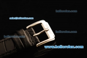 Chopard Happy Sport Swiss Quartz Movement Silver Case with Diamond Bezel and Black Leather Strap