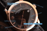 Patek Philippe Calatrava Swiss ETA 2824 Automatic Rose Gold Case with Black Leather Strap Black Dial Numeral/Stick Markers