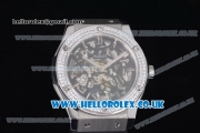 Hublot Classic Fusion Skeleton Asia Automatic Steel Case with Skeleton Dial Diamonds Bezel and Black Rubber Strap