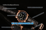 Cartier Calibre De Asia ST16 Automatic Rose Gold Case with Black Leather Strap Roman Numeral Markers and Black Dial