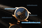 Jaeger-LeCoultre Duometre Tourbillon Automatic Movement Rose Gold Case with Black Dial and Black Leather Strap