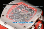 Richard Mille Felipe Massa Flyback Chrono Swiss Valjoux 7750 Automatic Steel Case with Skeleton Dial Numeral Markers and Red Rubber Bracelet