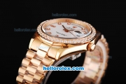 Rolex Day Date II Automatic Movement Full Rose Gold with Diamond Bezel-Diamond Markers and White Dial