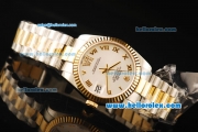 Rolex Datejust Automatic Movement ETA Coating Case with White Dial and Gold Bezel-Two Tone Strap