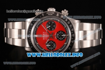 Rolex Daytona Vintage Chrono Miyota OS20 Quartz Steel Case/Bracelet with Red Dial and Silver Markers - Black Inner Bezel