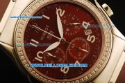 Hublot MDM Chronograph Swiss ETA Quartz Steel Case with Diamond Bezel and Brown Dial-Brown Rubber Strap