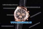 Rolex Cosmograph Daytona Clone Rolex 4130 Automatic Rose Gold Case with Black Dial Stick Markers and Brown Leather Strap (BP)