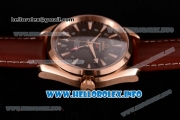 Omega Aqua Terra 150 M GMT Clone Omega 8615 Automatic Rose Gold Case with Brown Dial Stick Markers and Brown Leather Strap (EF)