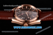 Omega Aqua Terra 150 M GMT Clone Omega 8615 Automatic Rose Gold Case with Brown Dial Stick Markers and Brown Leather Strap (EF)