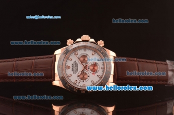 Rolex Daytona Automatic Full Rose Gold with PVD Bezel and White Dial-Brown Leather Strap