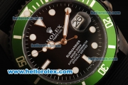 Rolex Submariner Automatic Movement PVD Case with Black Dial - Green Bezel and Black Nylon Strap