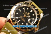 Rolex GMT-Master II Vintage 2813 Auto With Leather Strap Black Dial And Black Bezel Two Tone