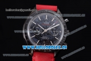 Omega Speedmaster Co-Axial Swiss Valjoux 7750 Automatic PVD Case with Black Dial Stick Markers and Red Leather Strap (EF)