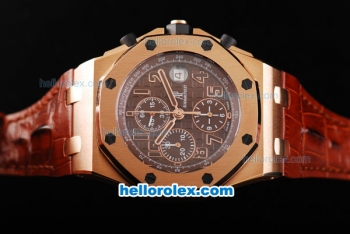 Audemars Piguet Royal Oak Offshore Don Ramon de la Cruz Swiss Valjoux 7750 Automatic Movement Run 12 Second Rose Gold Case with Brown Grid Dial and Numeral Markers