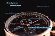 IWC Portuguese Chronograph Miyota OS10 Quartz Rose Gold Case with Black Rubber Strap Black Dial and Numeral Markers