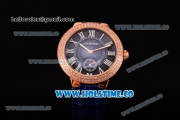 Cartier Ballon Bleu De Small Swiss Quartz Rose Gold Case with Diamonds Bezel Blue Dial and Blue Leather Strap - White Markers