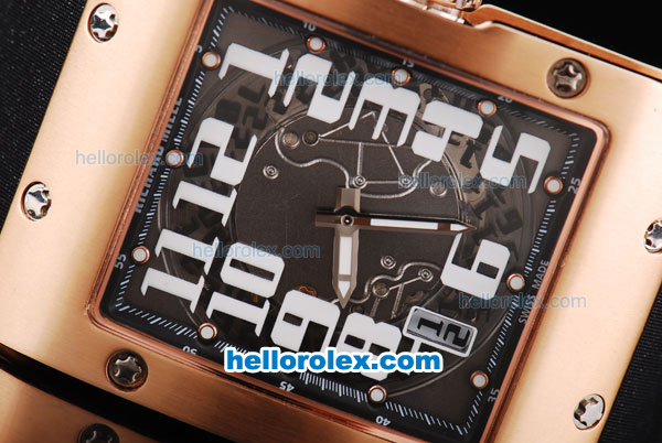 Richard Mille RM 005 Automatic Movement Rose Gold Case with Grey Dial and White Number Markers-Black Leather Strap - Click Image to Close