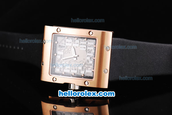 Richard Mille RM 005 Automatic Movement Rose Gold Case with Grey Dial and White Number Markers-Black Leather Strap - Click Image to Close