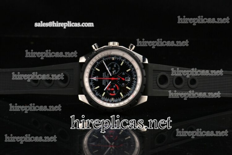 Breitling Chronomatic Chrono Swiss Valjoux 7750 Automatic Steel Case with Black Bezel and Stick Markers - Click Image to Close