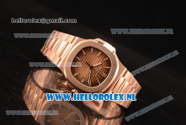 Patek Philippe Nautilus 9015 Auto Rose Gold Case with Brown Dial and Rose Gold Bracelet - 1:1 Origianl - Click Image to Close