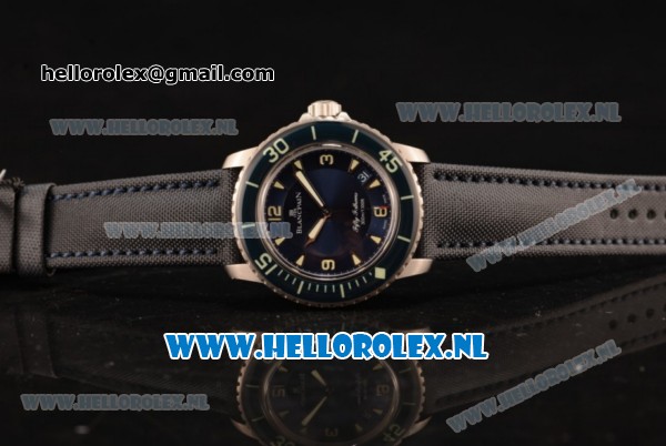 BlancPain Fifty Fathoms 500 2824 Auto PVD Case with Blue Dial and Blue Nylon Strap - 1:1 Origianl (ZF) - Click Image to Close