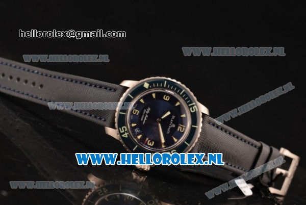 BlancPain Fifty Fathoms 500 2824 Auto PVD Case with Blue Dial and Blue Nylon Strap - 1:1 Origianl (ZF) - Click Image to Close