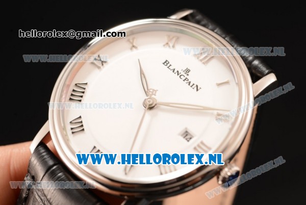 BlancPain Villeret Ultraplate Remontage Automatique 9015 Auto Steel Case with White Dial and Black Leather Strap - 1:1 Origianl (ZF) - Click Image to Close