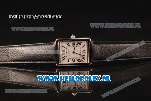 Cartier Tank Solo Swiss Quartz Movement Steel Case with White Dial and Black Leather Strap - 1:1 Origianl (ZF) - Click Image to Close