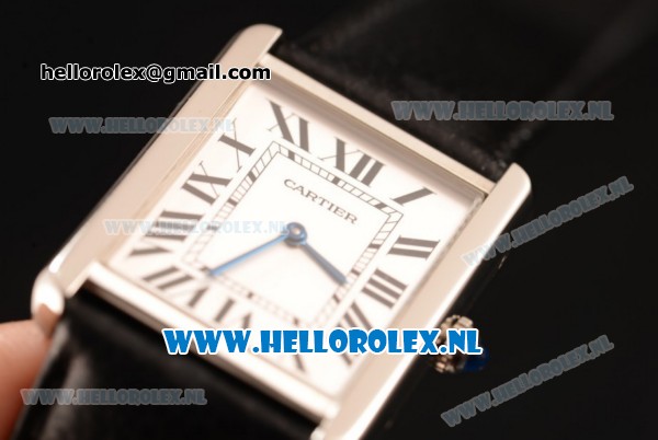 Cartier Tank Solo Swiss Quartz Movement Steel Case with White Dial and Black Leather Strap - 1:1 Origianl (ZF) - Click Image to Close