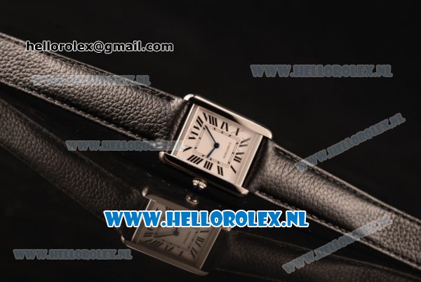 Cartier Tank Solo Swiss Quartz Movement Steel Case with White Dial and Black Leather Strap - 1:1 Origianl (ZF) - Click Image to Close