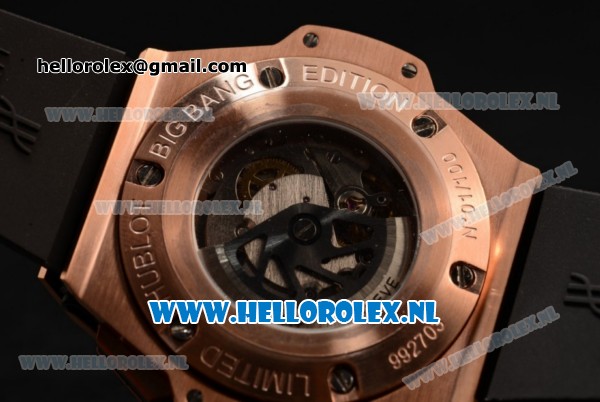 Hublot Big Bang Unico GMT Asia Auto Rose Gold Case with Skeleton Dial and Black Rubber Strap - Click Image to Close