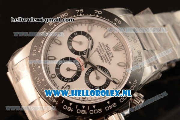 Rolex Daytona Chronograph 7750 Auto Steel Case with White Dial and Steel Bracelet - 1:1 Origianl (N00B) - Click Image to Close