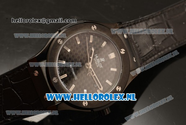 Hublot Classic Fusion 9015 Auto PVD Case with Black Dial and Black Leather Strap - Click Image to Close
