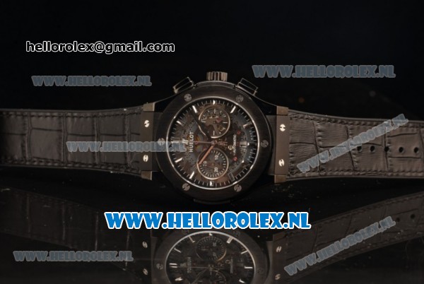 Hublot Classic Fusion Chronograph 7750 Auto PVD Case with Black Dial and Black Leather Strap - Click Image to Close