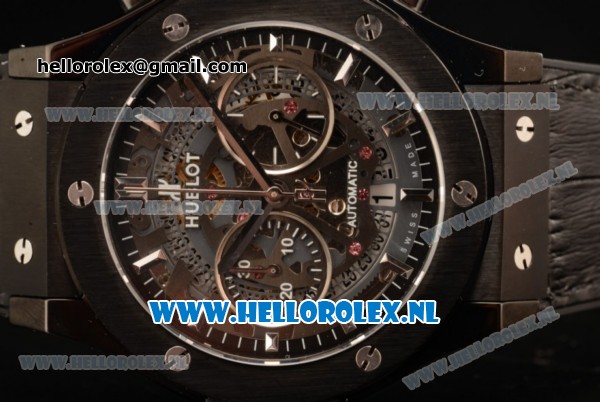 Hublot Classic Fusion Chronograph 7750 Auto PVD Case with Black Dial and Black Leather Strap - Click Image to Close