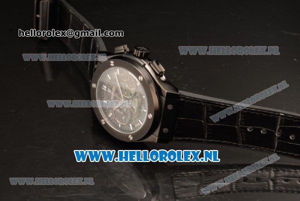 Hublot Classic Fusion Chronograph 7750 Auto PVD Case with Black Dial and Black Leather Strap - Click Image to Close