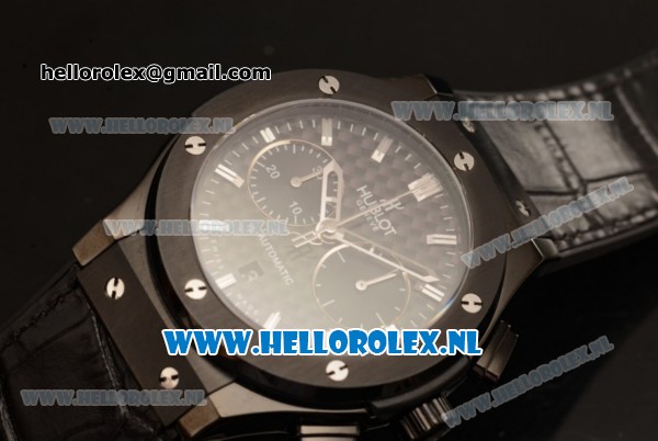 Hublot Classic Fusion Chronograph 7750 Auto PVD Case PVD Bezel with Black Dial and Black Leather Strap - Click Image to Close