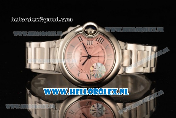 1:1 Cartier Ballon Bleu De 2671 Auto Steel Case with Pink Dial and Steel Bracelet - Click Image to Close