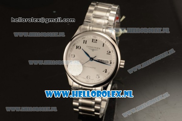 Longines Master 2824 Auto Steel Case with White Dial and Steel Bracelet - Click Image to Close