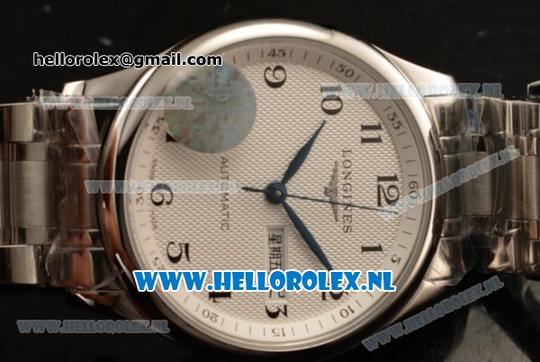 Longines Master 2824 Auto Steel Case with White Dial and Steel Bracelet - Click Image to Close