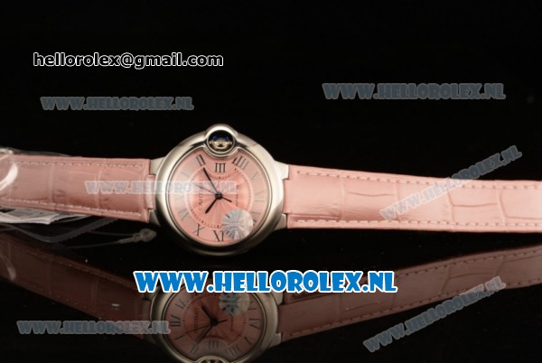 1:1 Cartier Ballon Bleu De 2671 Auto Steel Case with Pink Dial and Pink Leather Strap - Click Image to Close