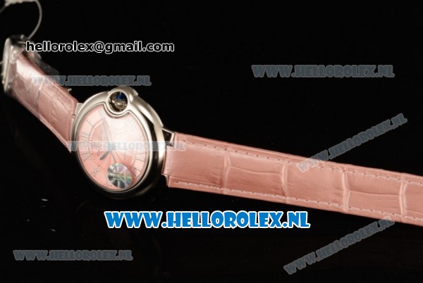 1:1 Cartier Ballon Bleu De 2671 Auto Steel Case with Pink Dial and Pink Leather Strap - Click Image to Close