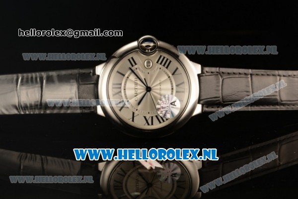 Cartier Ballon Bleu De 9015 Auto Steel Case with White Dial and Black Leather Strap - Click Image to Close