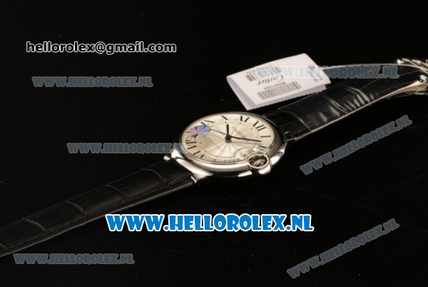 Cartier Ballon Bleu De 9015 Auto Steel Case with White Dial and Black Leather Strap - Click Image to Close