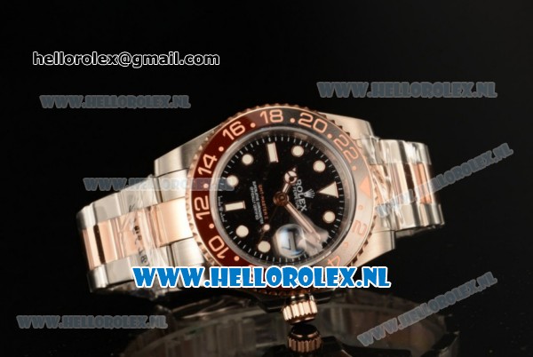 Rolex GMT-Master II 2836 Auto Steel/Rose Gold Case with Black Dial and Two Tone Bracelet - Click Image to Close