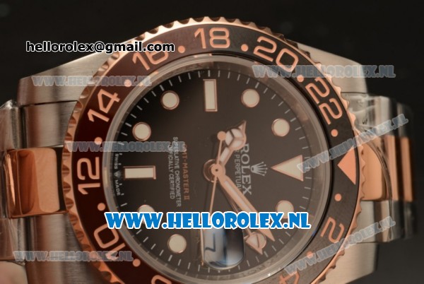 Rolex GMT-Master II 2836 Auto Steel/Rose Gold Case with Black Dial and Two Tone Bracelet - Click Image to Close