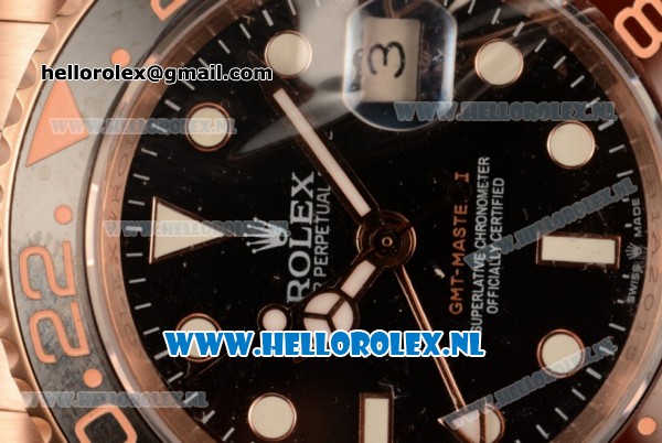 Rolex GMT-Master II 2836 Auto Rose Gold Case with Black Dial and Rose Gold Bracelet - Click Image to Close